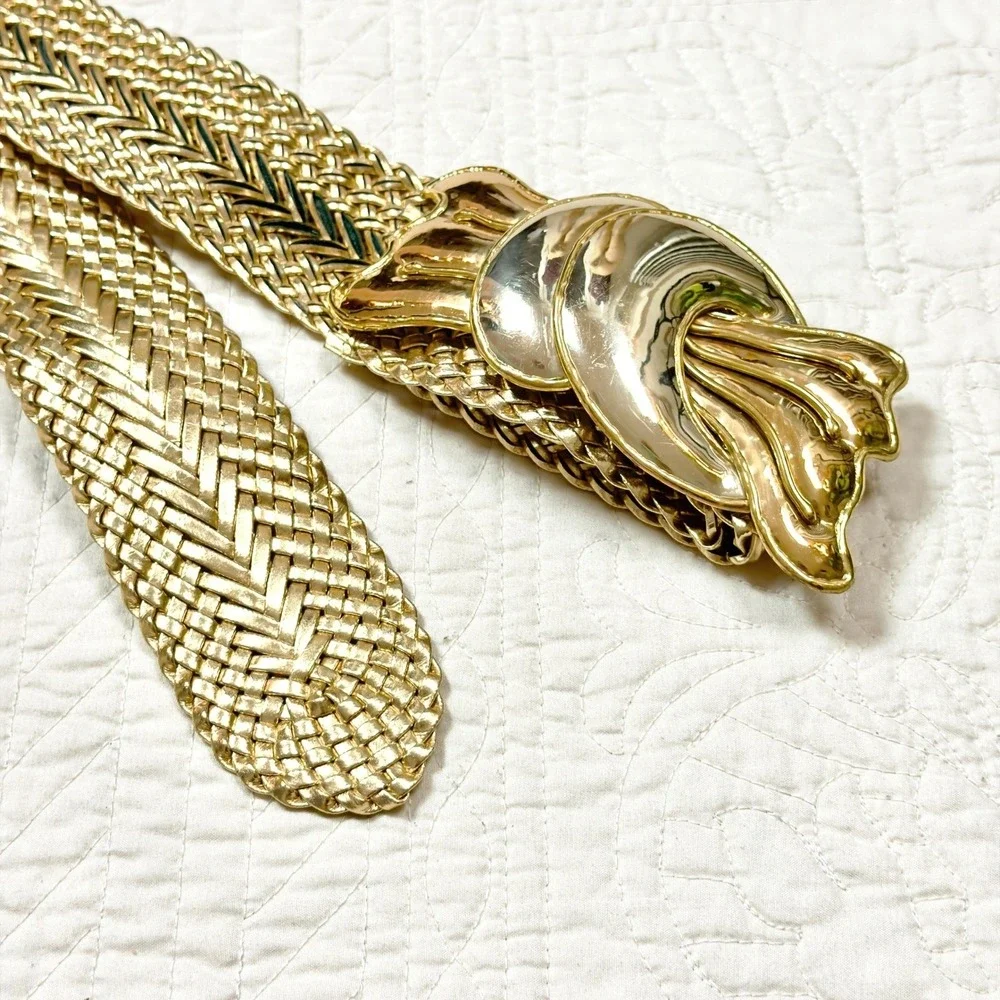 Vintage Gold Abstract Wide Chunky Belt Art Deco Metallic Eclectic Maximalist Y2K